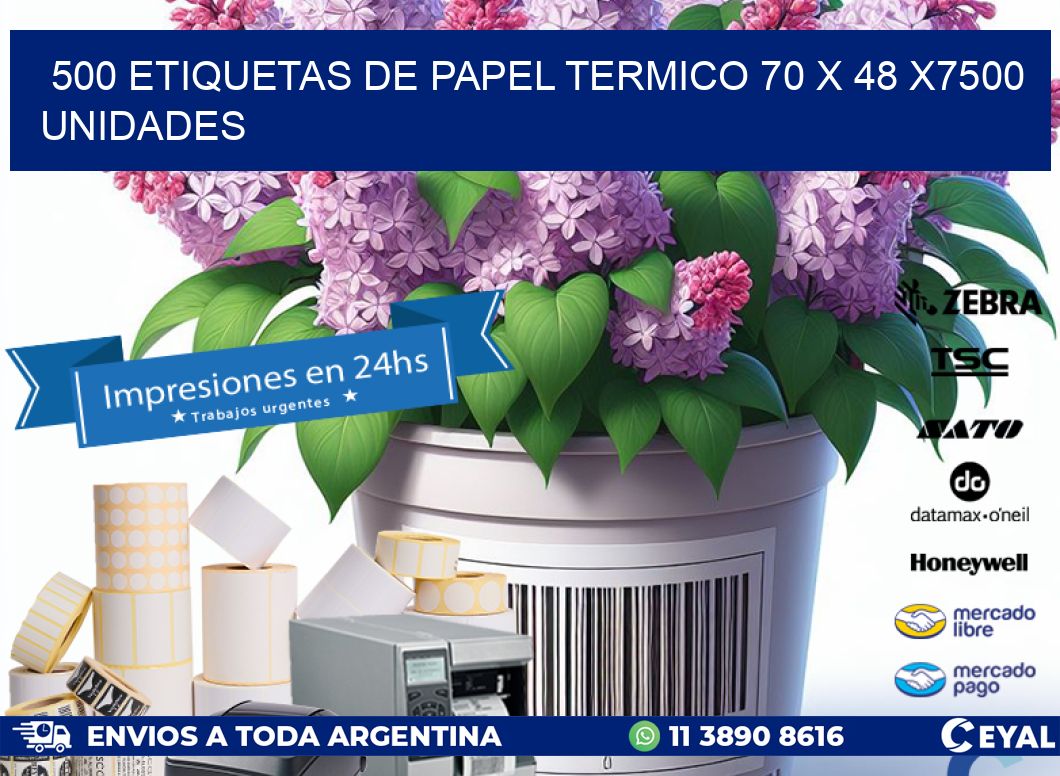 500 ETIQUETAS DE PAPEL TERMICO 70 x 48 X7500 UNIDADES