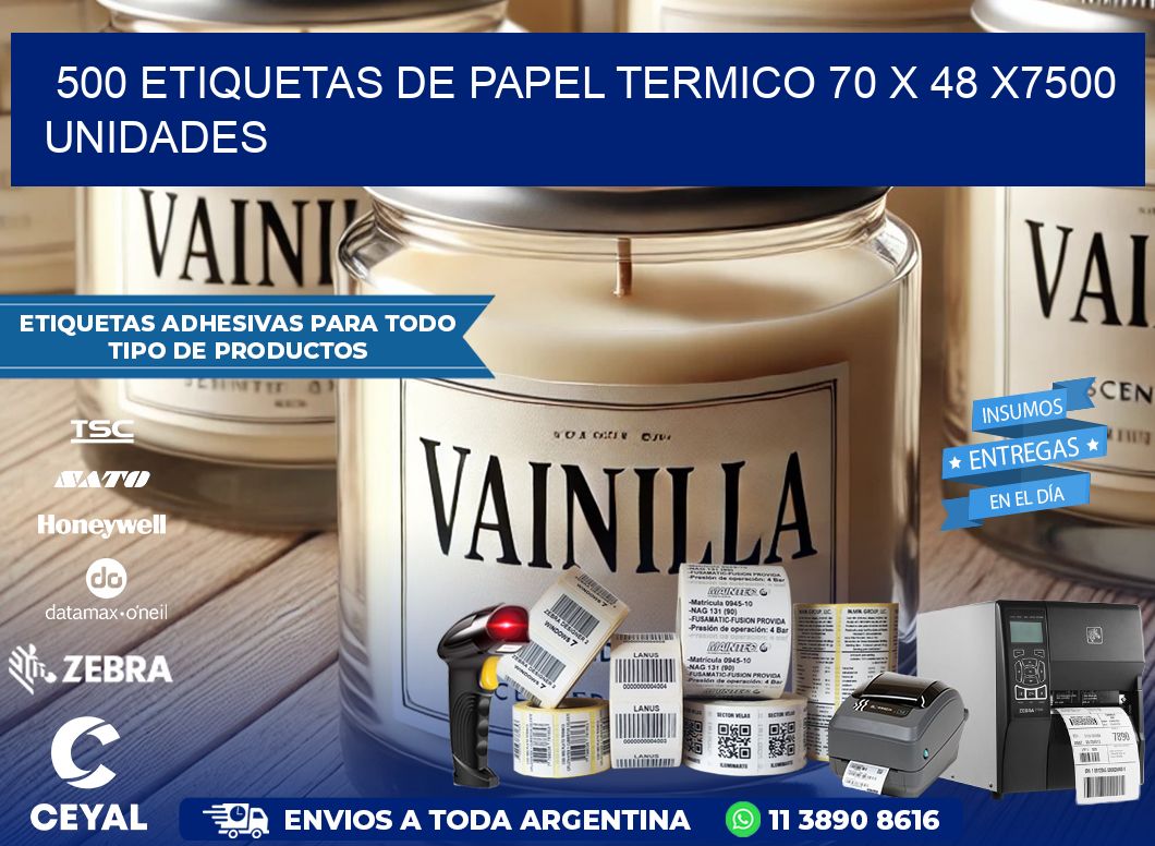 500 ETIQUETAS DE PAPEL TERMICO 70 x 48 X7500 UNIDADES