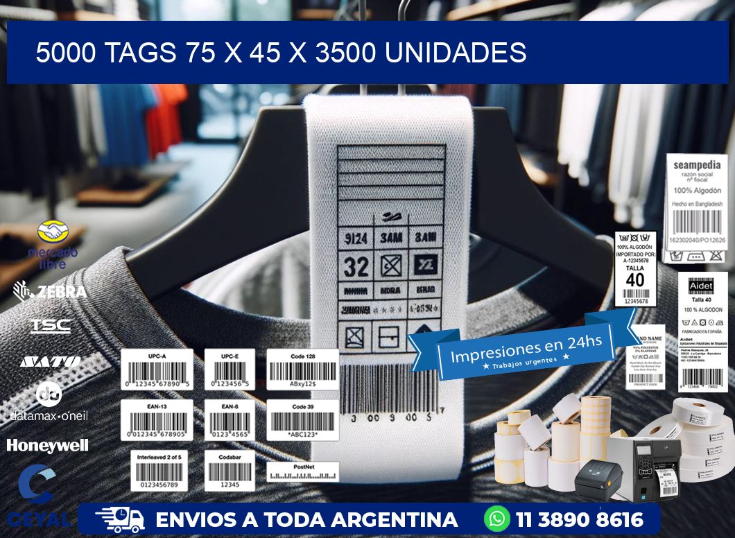 5000 TAGS 75 x 45 X 3500 UNIDADES