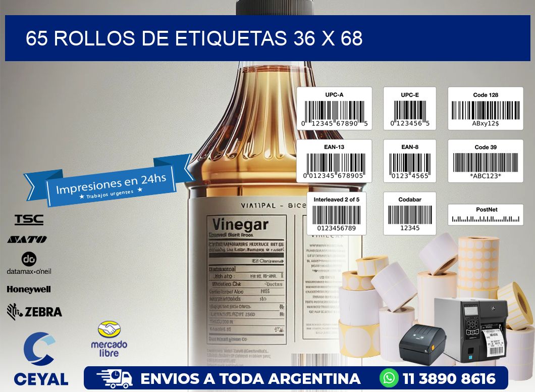 65 ROLLOS DE ETIQUETAS 36 x 68