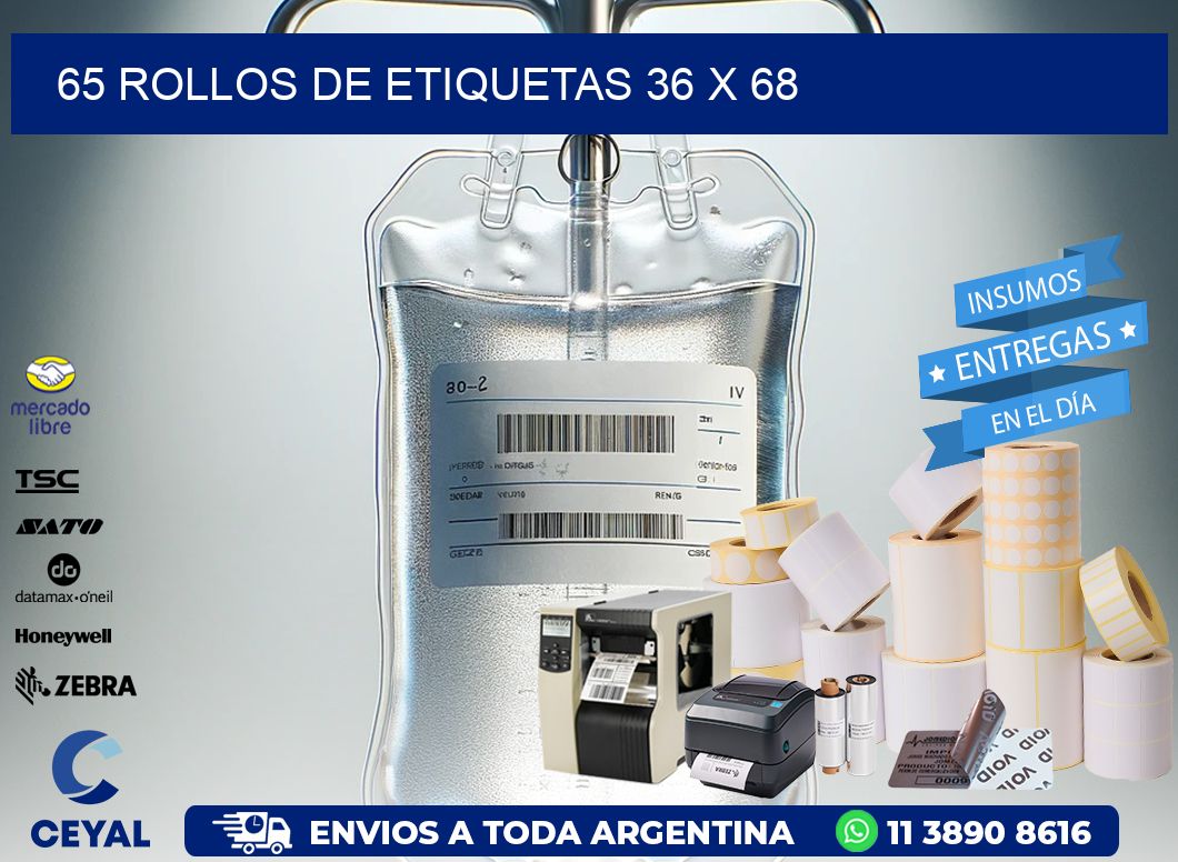 65 ROLLOS DE ETIQUETAS 36 x 68