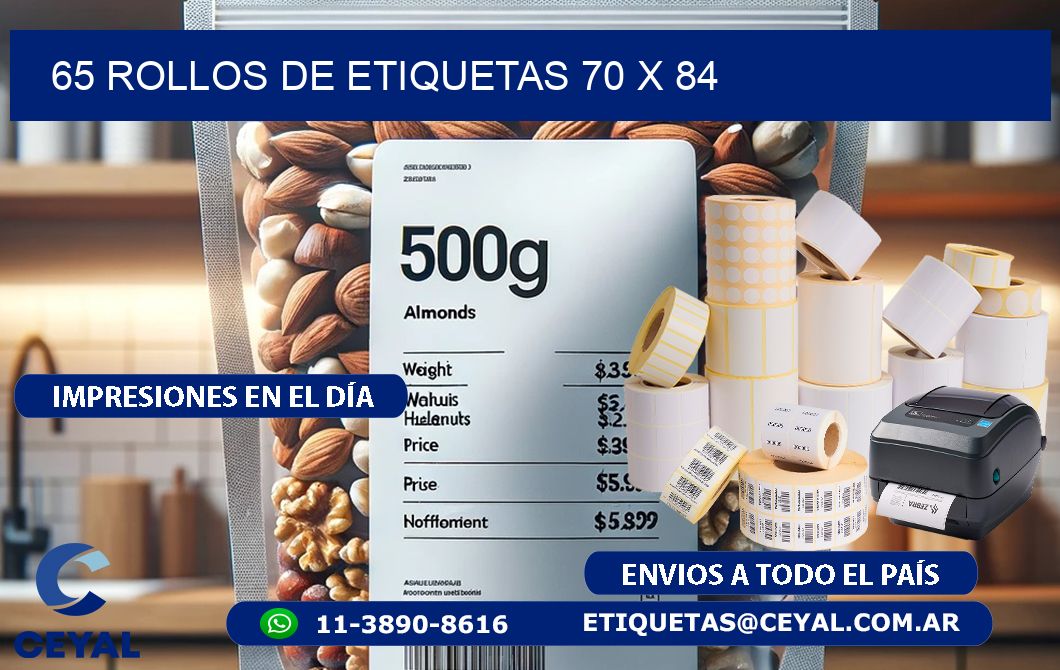 65 ROLLOS DE ETIQUETAS 70 x 84