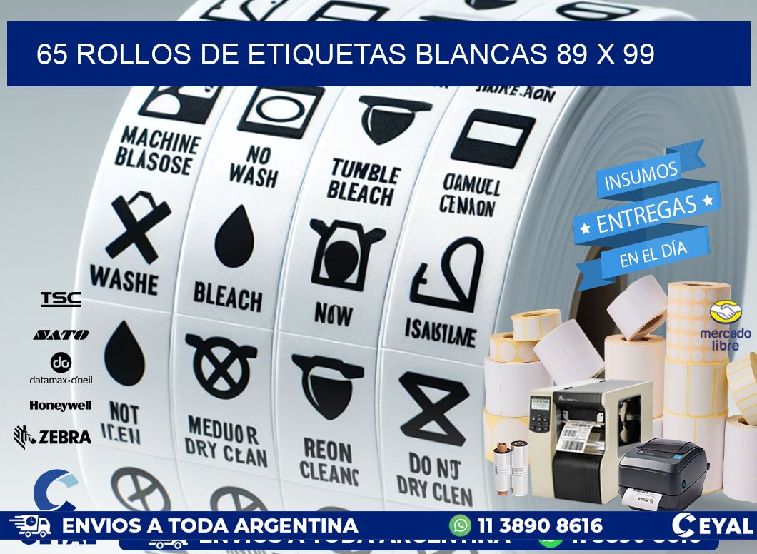 65 ROLLOS DE ETIQUETAS BLANCAS 89 x 99