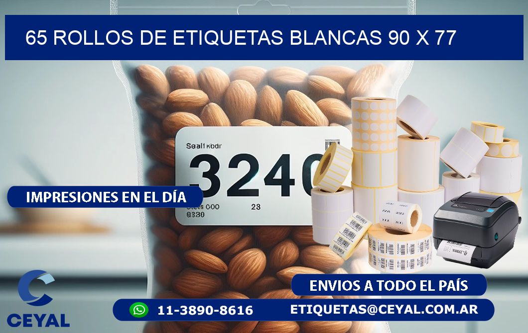 65 ROLLOS DE ETIQUETAS BLANCAS 90 x 77