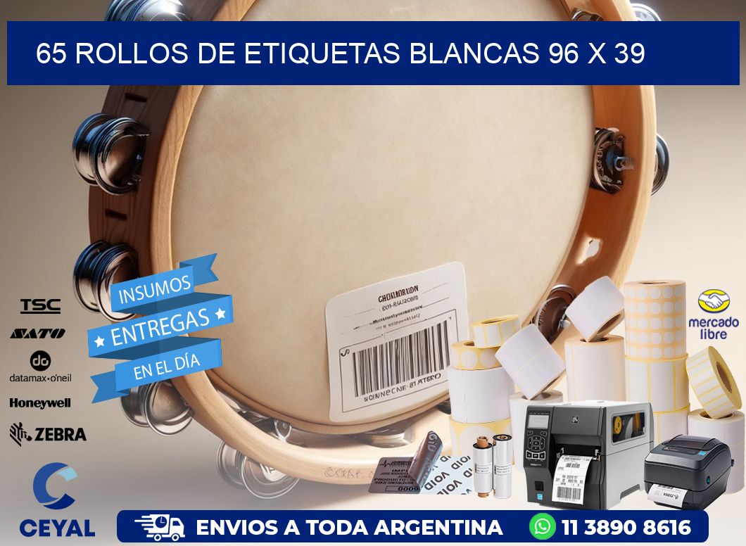 65 ROLLOS DE ETIQUETAS BLANCAS 96 x 39