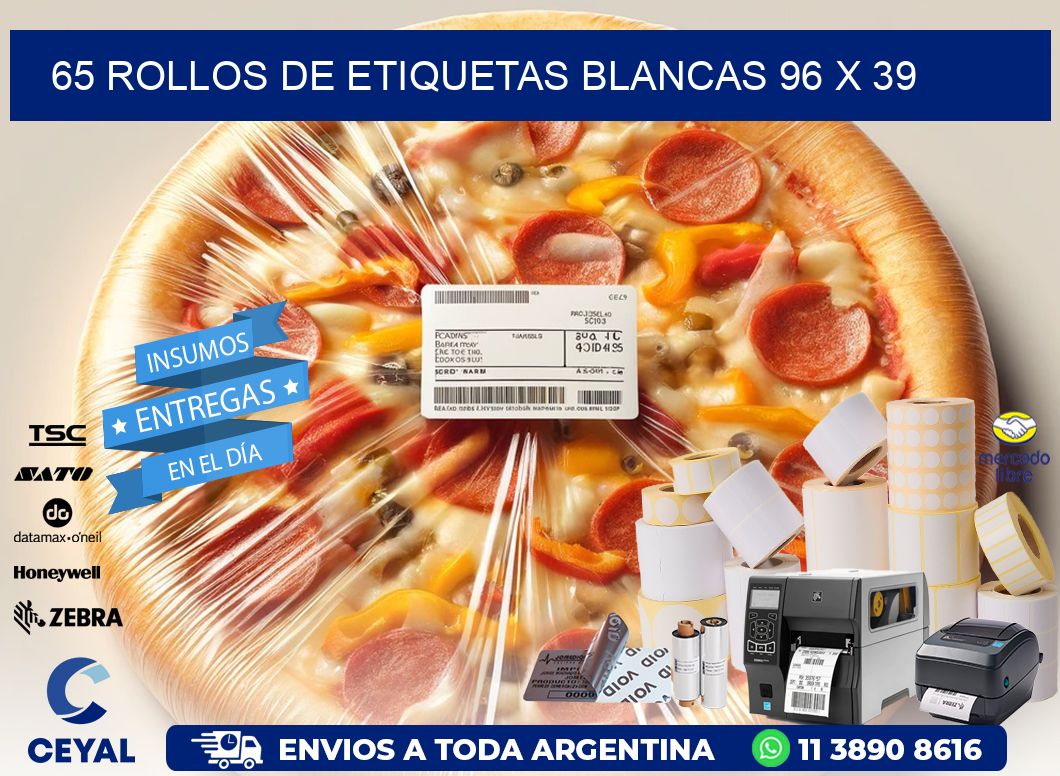 65 ROLLOS DE ETIQUETAS BLANCAS 96 x 39