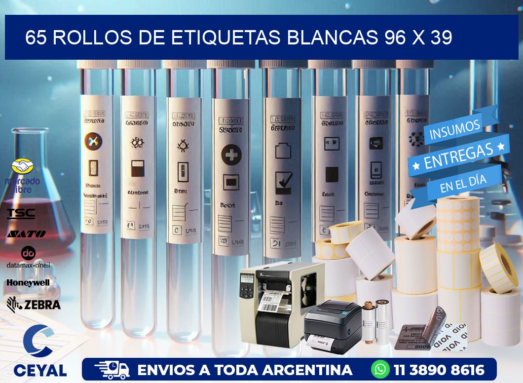 65 ROLLOS DE ETIQUETAS BLANCAS 96 x 39