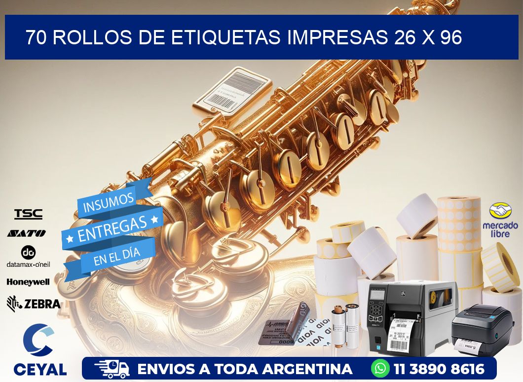 70 ROLLOS DE ETIQUETAS IMPRESAS 26 x 96