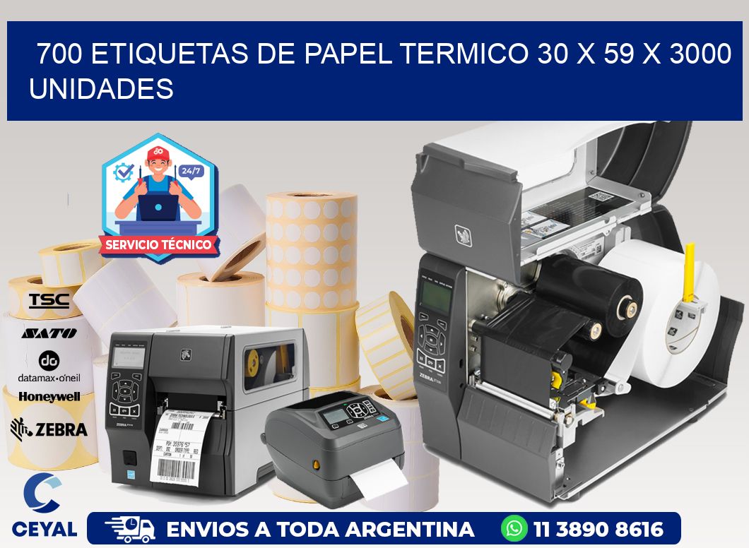 700 ETIQUETAS DE PAPEL TERMICO 30 x 59 X 3000 UNIDADES