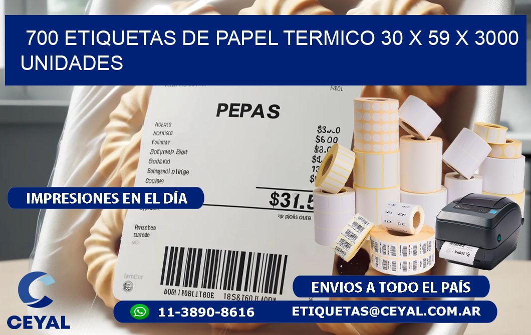 700 ETIQUETAS DE PAPEL TERMICO 30 x 59 X 3000 UNIDADES