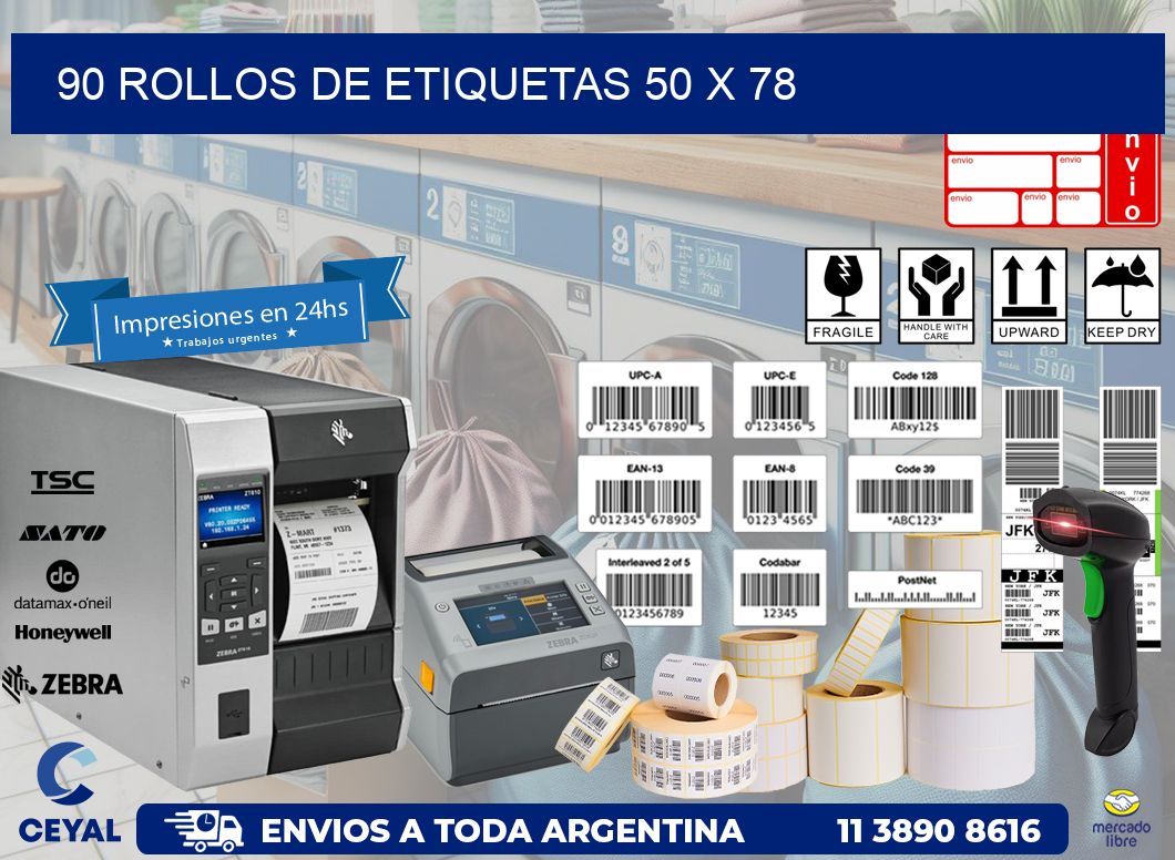 90 ROLLOS DE ETIQUETAS 50 x 78