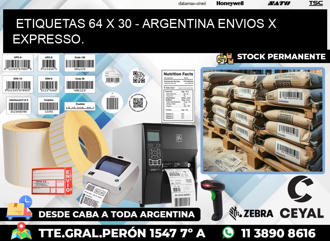 ETIQUETAS 64 x 30 – ARGENTINA ENVIOS X EXPRESSO.