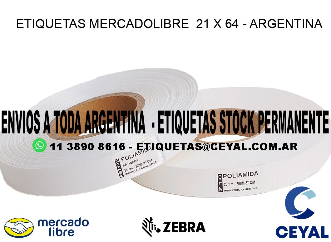 ETIQUETAS MERCADOLIBRE  21 x 64 - ARGENTINA