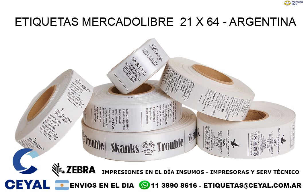 ETIQUETAS MERCADOLIBRE  21 x 64 - ARGENTINA