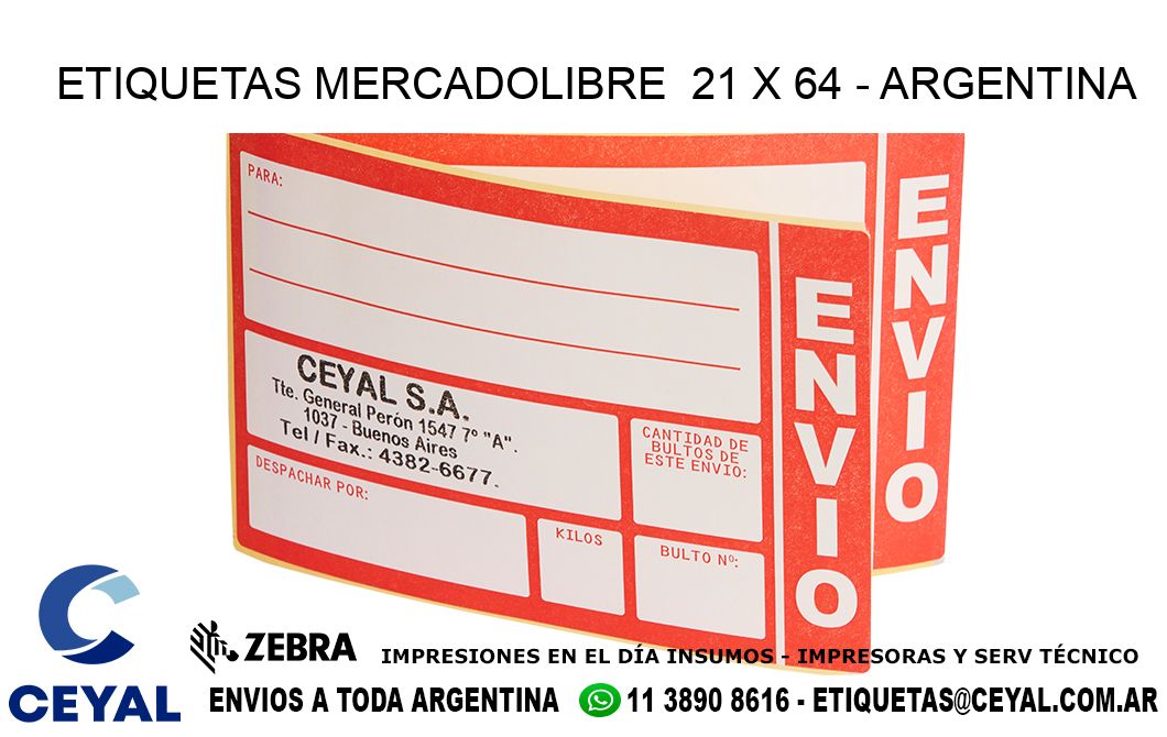 ETIQUETAS MERCADOLIBRE  21 x 64 - ARGENTINA