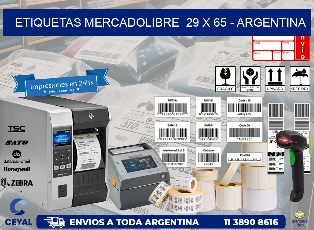ETIQUETAS MERCADOLIBRE  29 x 65 - ARGENTINA