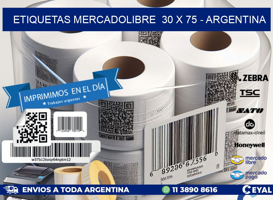 ETIQUETAS MERCADOLIBRE  30 x 75 - ARGENTINA