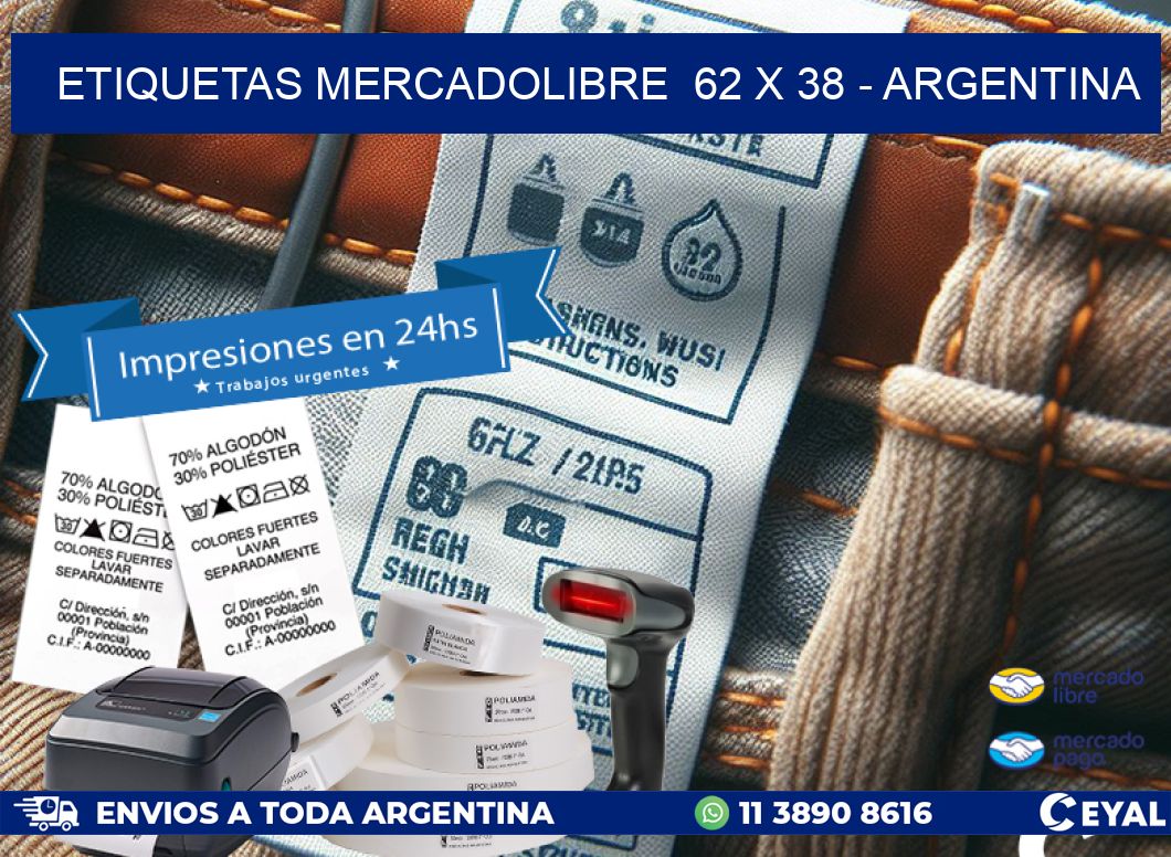 ETIQUETAS MERCADOLIBRE  62 x 38 - ARGENTINA