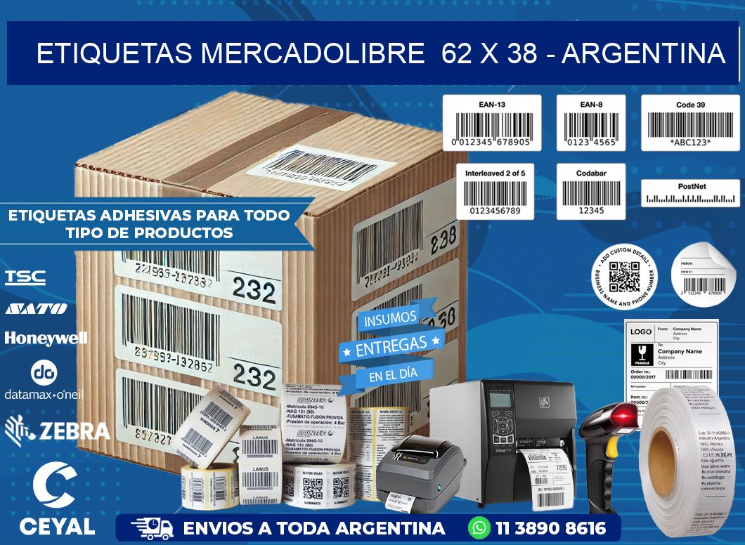 ETIQUETAS MERCADOLIBRE  62 x 38 - ARGENTINA