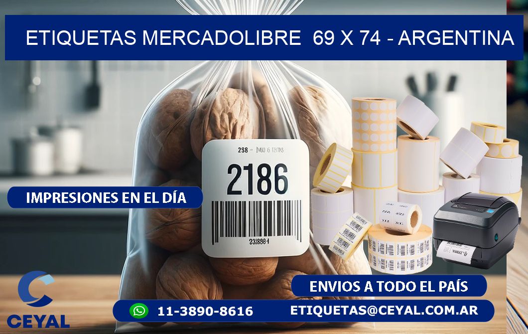 ETIQUETAS MERCADOLIBRE  69 x 74 - ARGENTINA