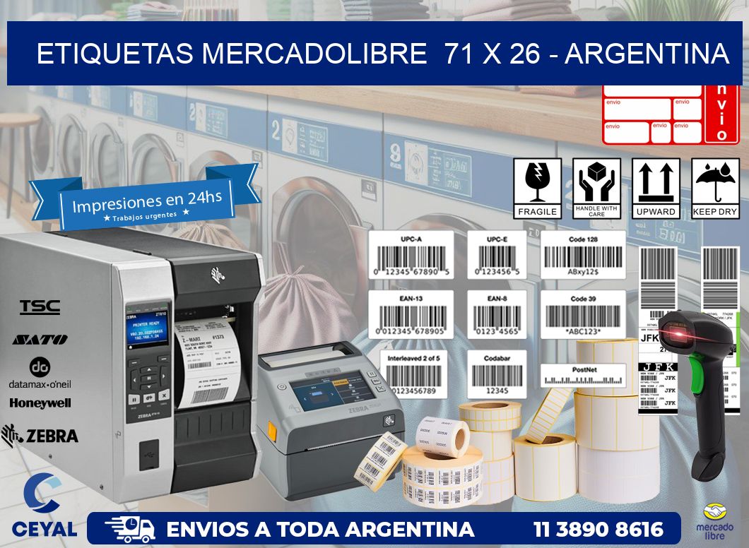 ETIQUETAS MERCADOLIBRE  71 x 26 - ARGENTINA