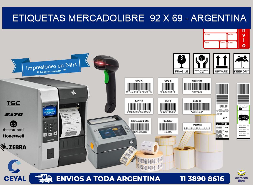 ETIQUETAS MERCADOLIBRE  92 x 69 - ARGENTINA