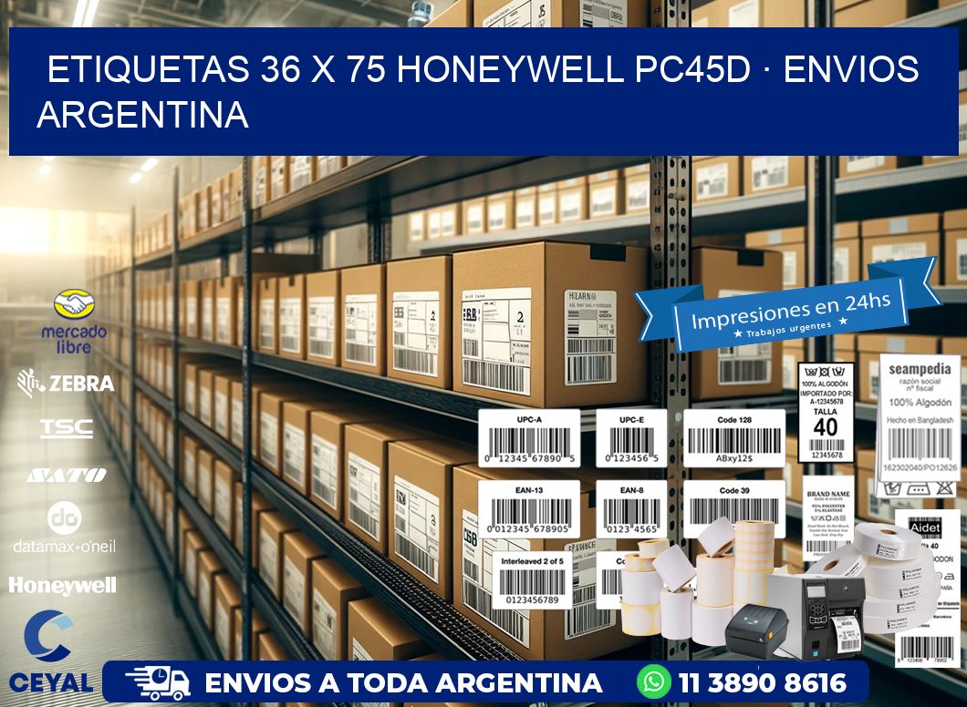 ETIQUETAS 36 x 75 HONEYWELL PC45D · ENVIOS ARGENTINA