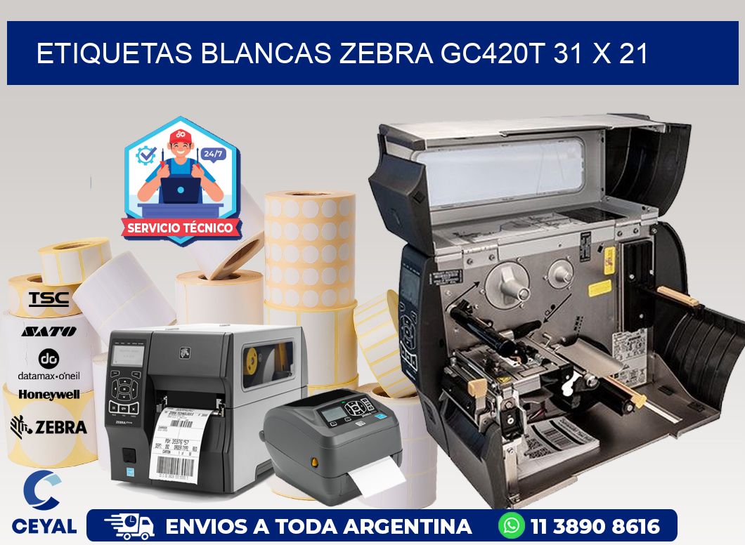 ETIQUETAS BLANCAS ZEBRA GC420T 31 x 21