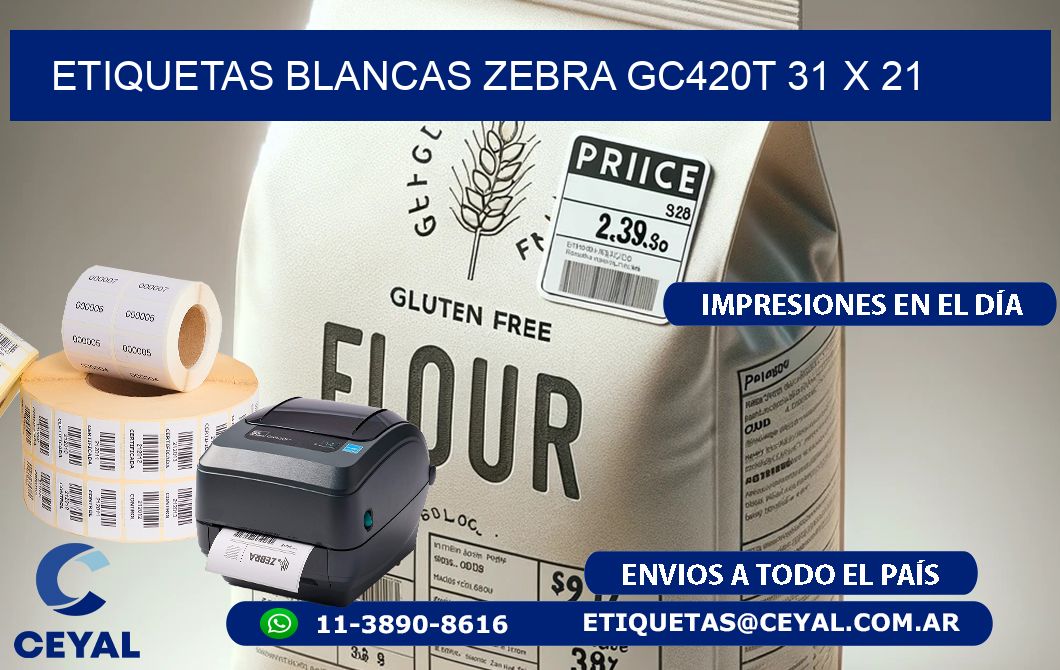 ETIQUETAS BLANCAS ZEBRA GC420T 31 x 21