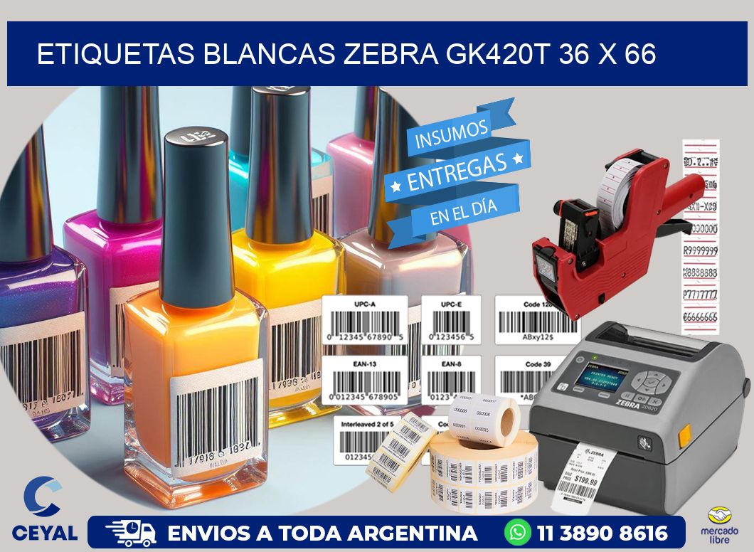 ETIQUETAS BLANCAS ZEBRA GK420T 36 x 66