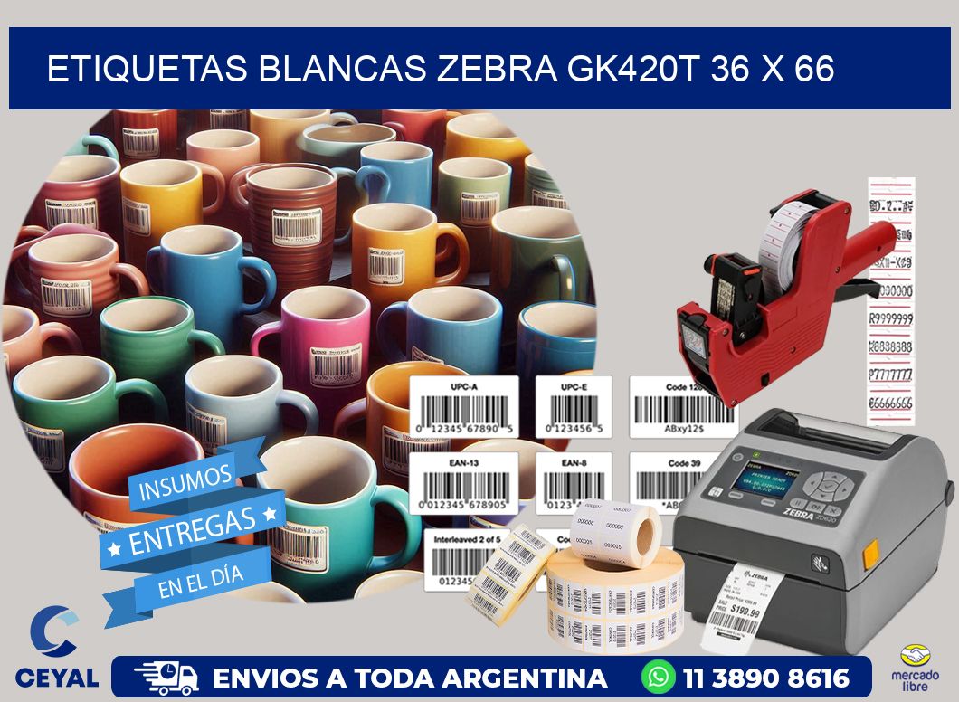 ETIQUETAS BLANCAS ZEBRA GK420T 36 x 66