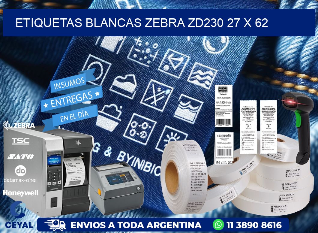 ETIQUETAS BLANCAS ZEBRA ZD230 27 x 62