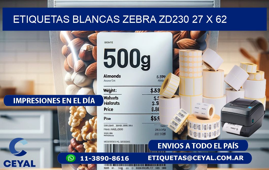ETIQUETAS BLANCAS ZEBRA ZD230 27 x 62