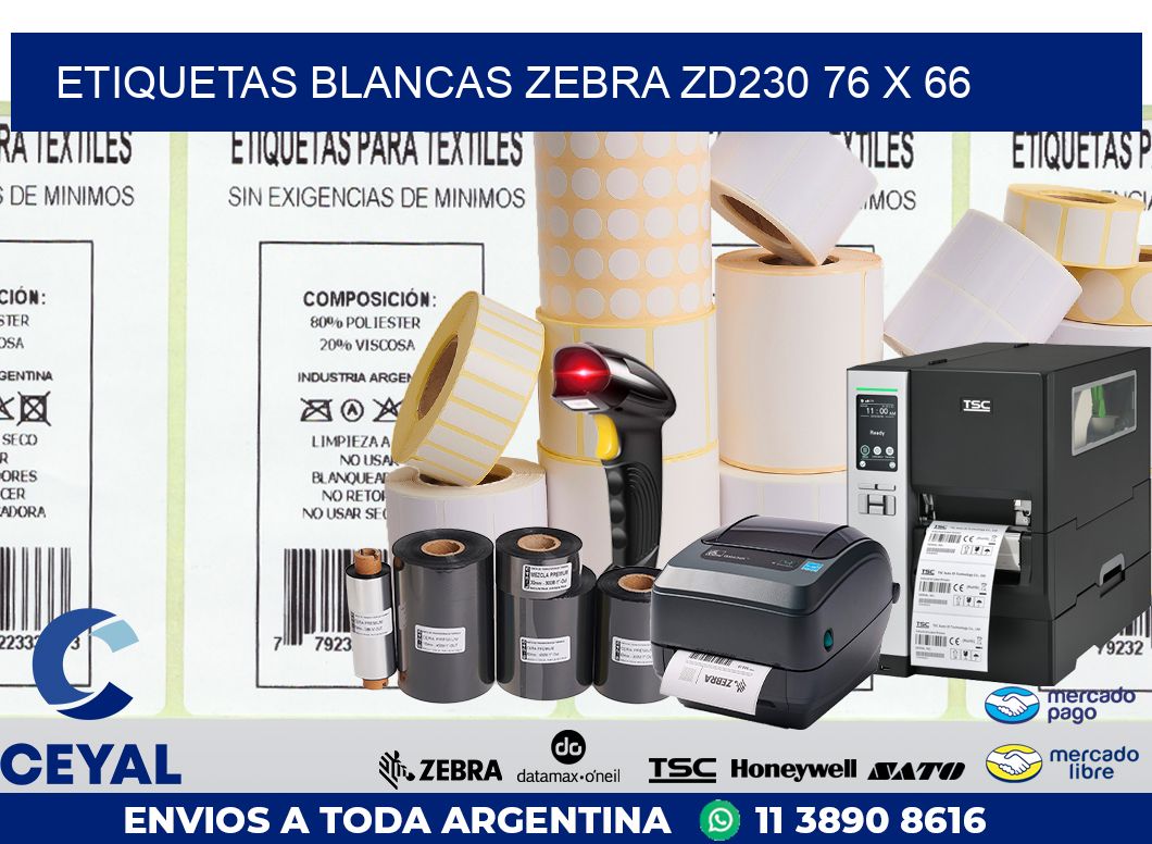 ETIQUETAS BLANCAS ZEBRA ZD230 76 x 66