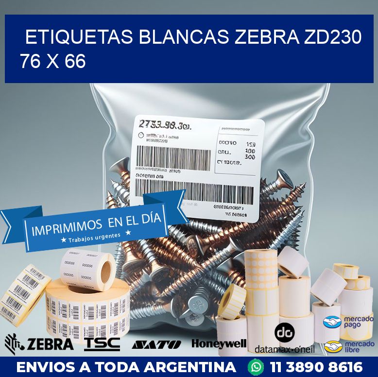 ETIQUETAS BLANCAS ZEBRA ZD230 76 x 66