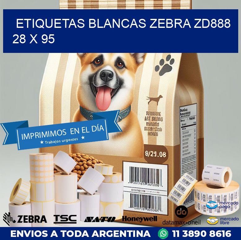 ETIQUETAS BLANCAS ZEBRA ZD888 28 x 95