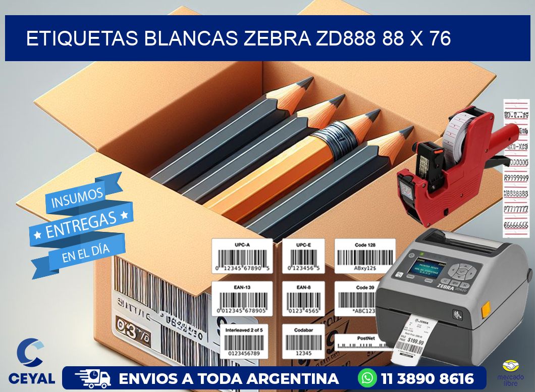 ETIQUETAS BLANCAS ZEBRA ZD888 88 x 76