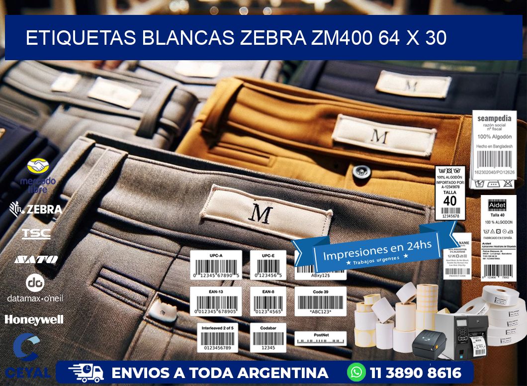 ETIQUETAS BLANCAS ZEBRA ZM400 64 x 30