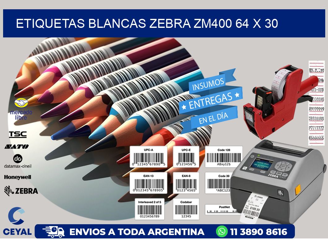 ETIQUETAS BLANCAS ZEBRA ZM400 64 x 30