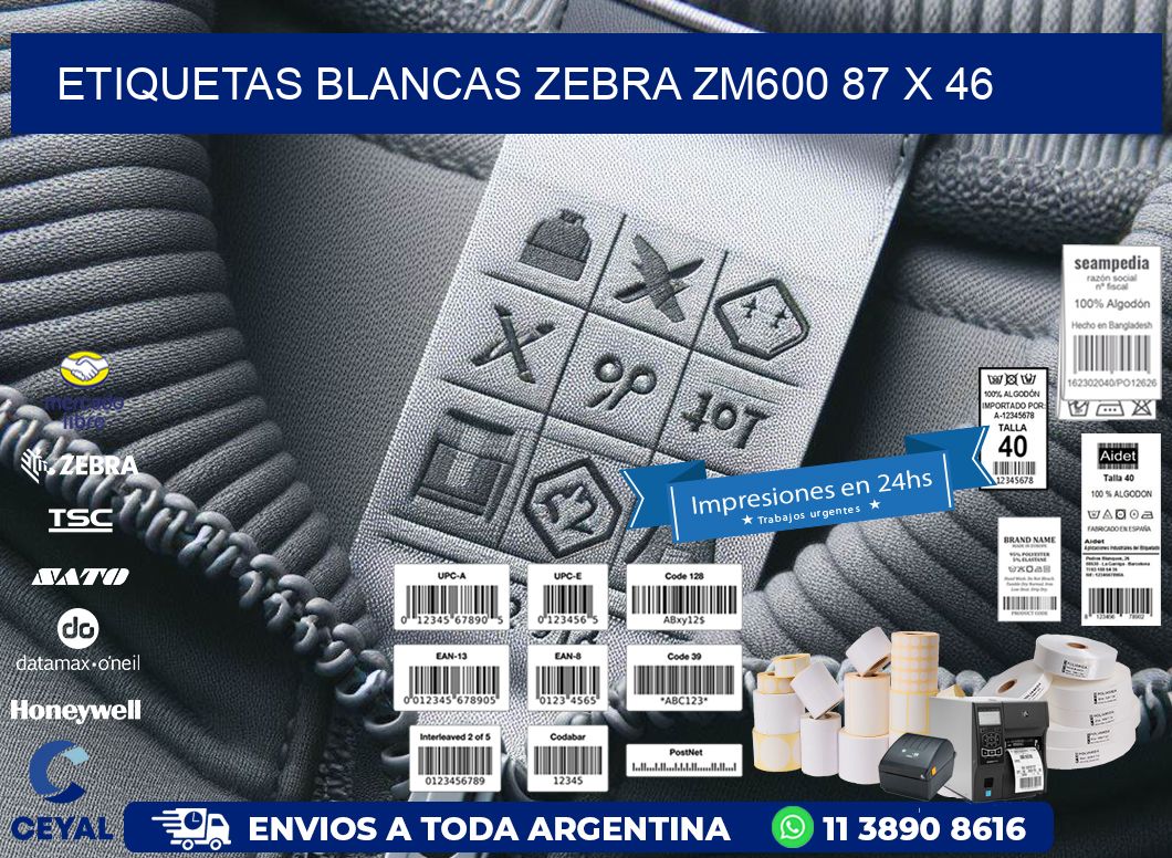 ETIQUETAS BLANCAS ZEBRA ZM600 87 x 46