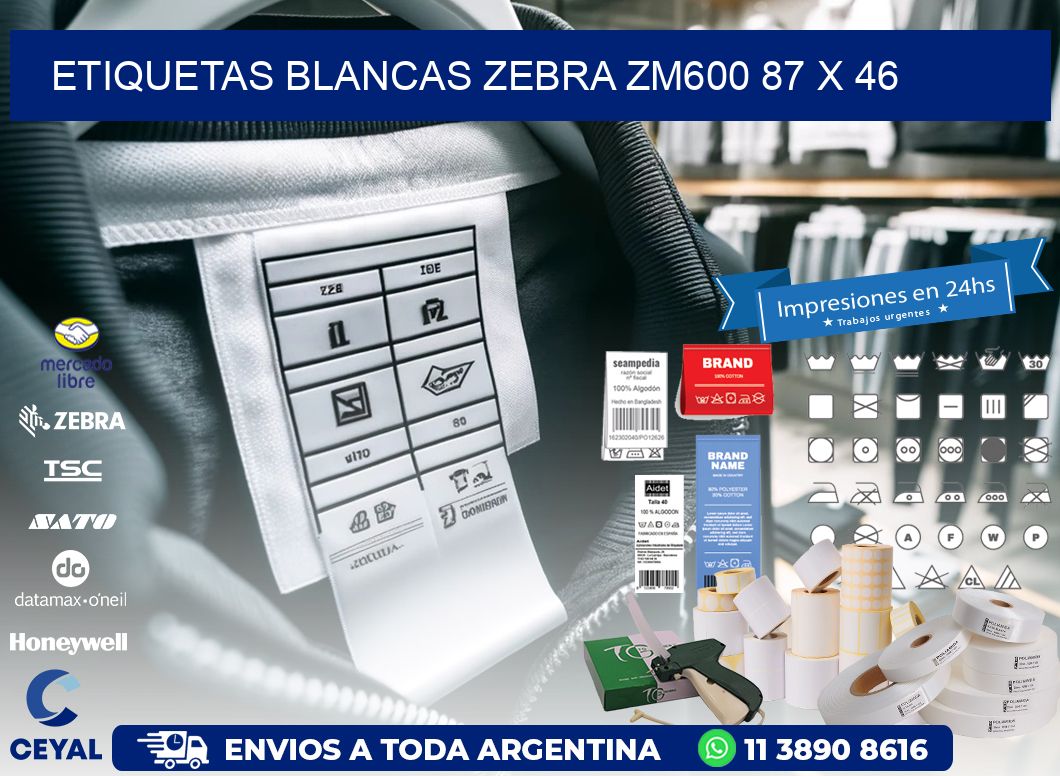 ETIQUETAS BLANCAS ZEBRA ZM600 87 x 46