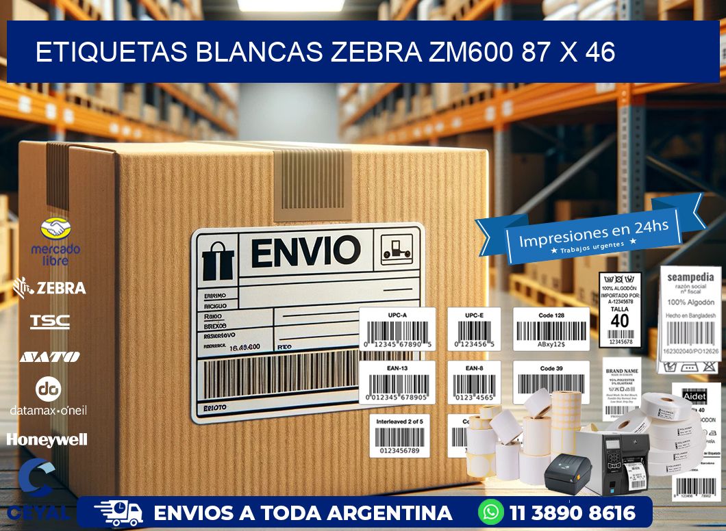 ETIQUETAS BLANCAS ZEBRA ZM600 87 x 46