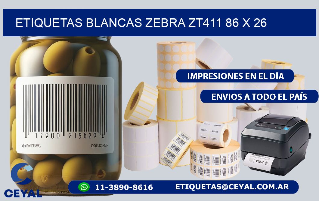 ETIQUETAS BLANCAS ZEBRA ZT411 86 x 26