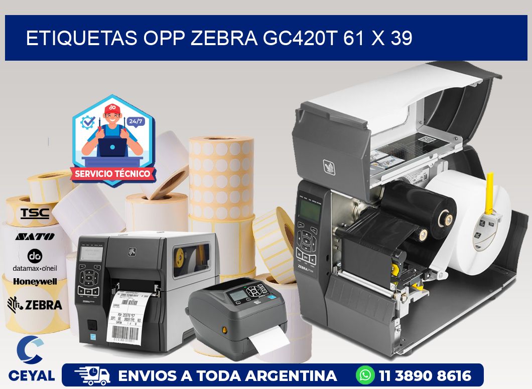 ETIQUETAS OPP ZEBRA GC420T 61 x 39