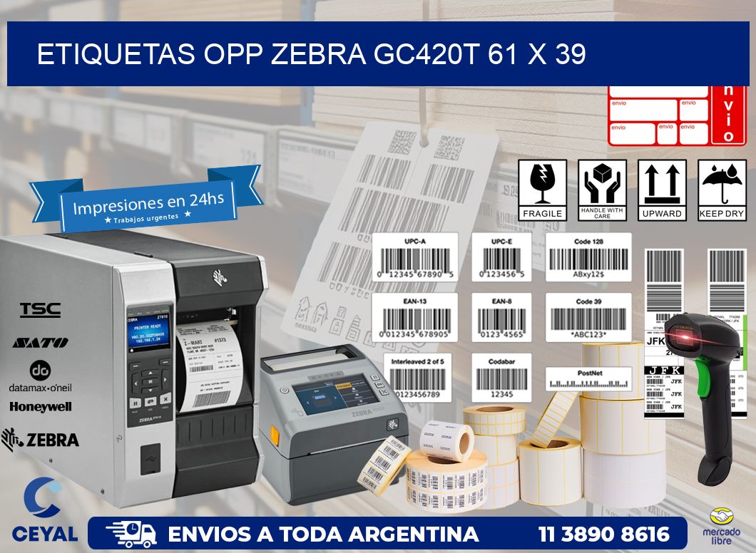 ETIQUETAS OPP ZEBRA GC420T 61 x 39