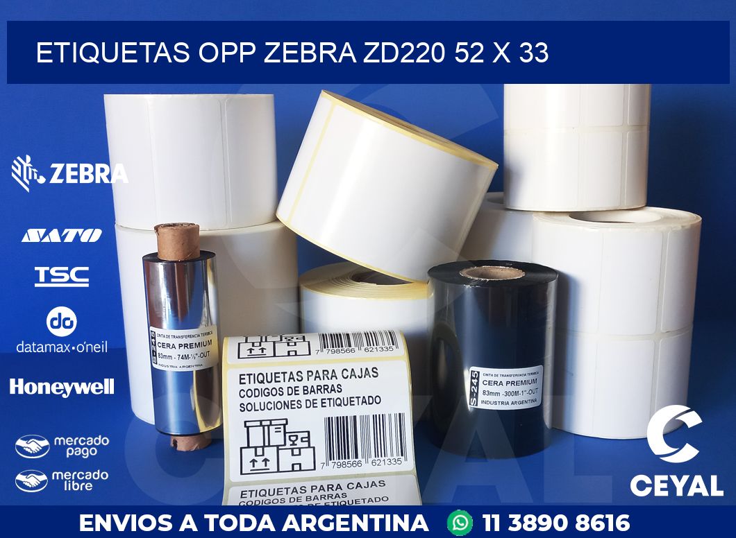 ETIQUETAS OPP ZEBRA ZD220 52 x 33