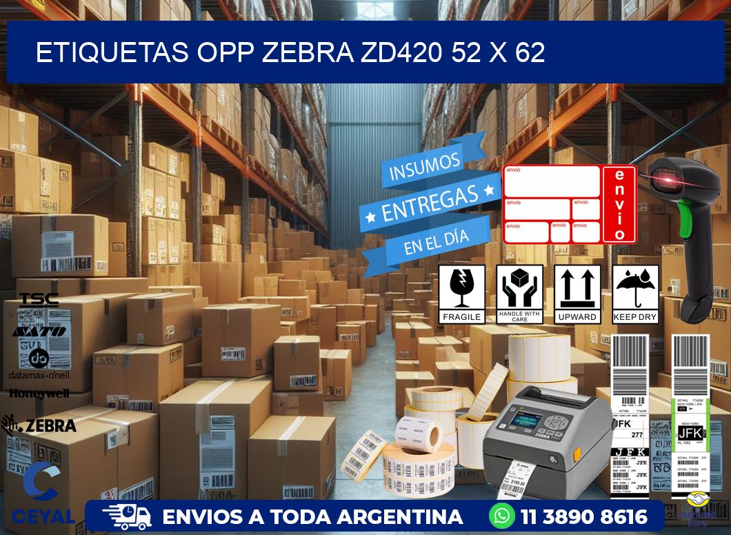 ETIQUETAS OPP ZEBRA ZD420 52 x 62