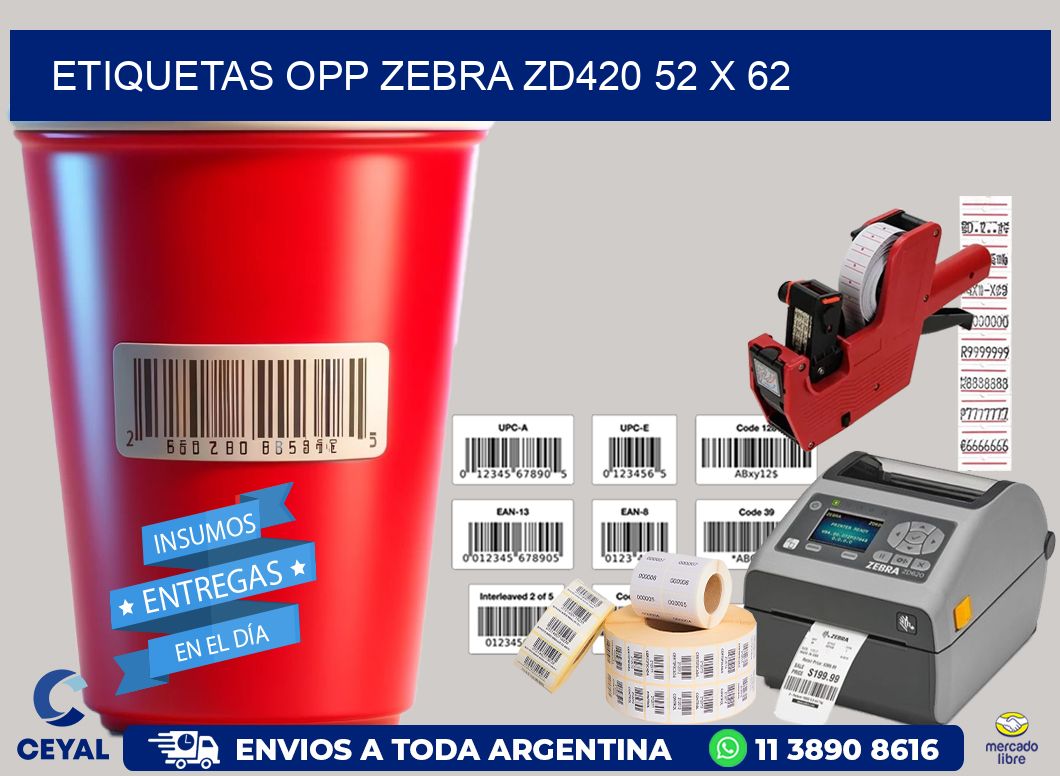 ETIQUETAS OPP ZEBRA ZD420 52 x 62