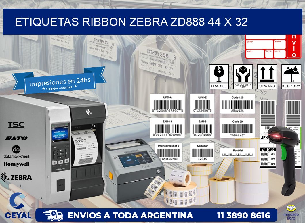 ETIQUETAS RIBBON Zebra ZD888 44 x 32