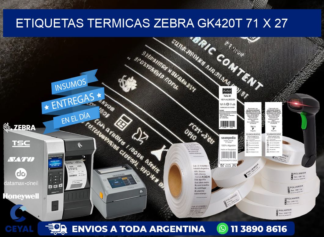 ETIQUETAS TERMICAS ZEBRA GK420T 71 x 27